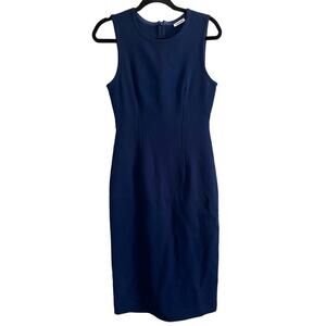 P.A.R.O.S.H Parosh Navy Blue Crepe Shift Dress Zip Kick Split Sleeveless - Small